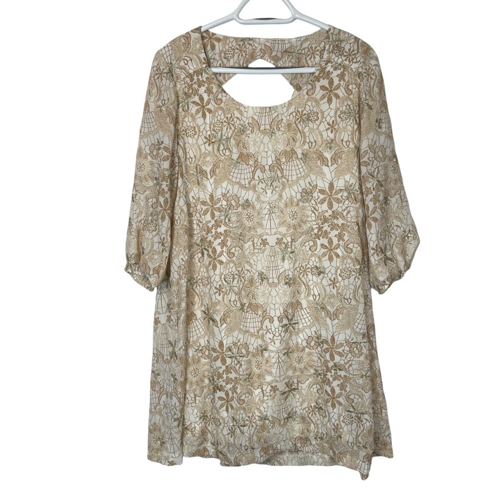 ECI New York Womens Sheath Dress Size Medium Embroidered Gold Thread Midi Boho